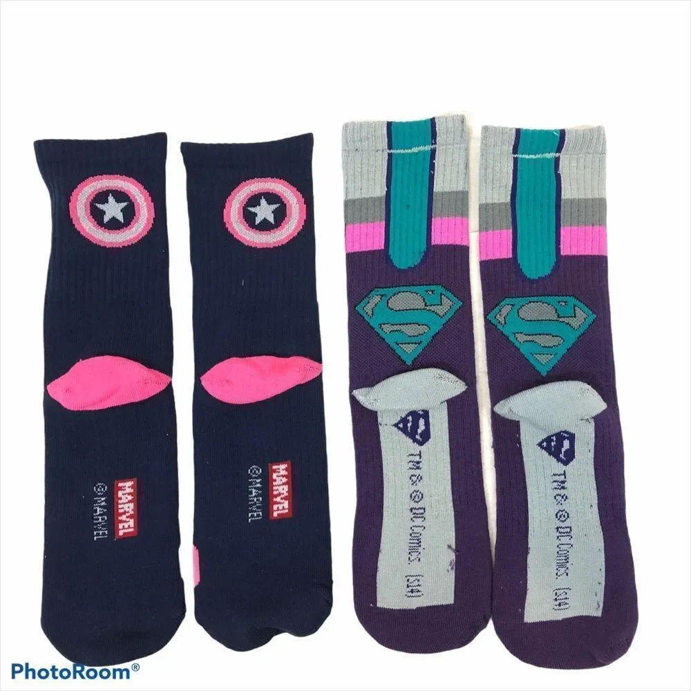 NWOT‎ Two Pairs Girls Super Hero Socks Large